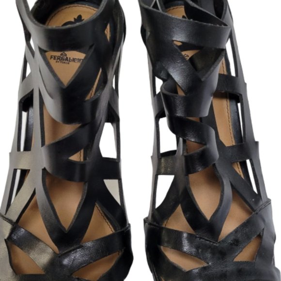 ❤️ Host Pick ❤️ FERGALICIOUS – Black Strappy Cage Shoe High Heels Back Zipp… - Picture 4 of 6